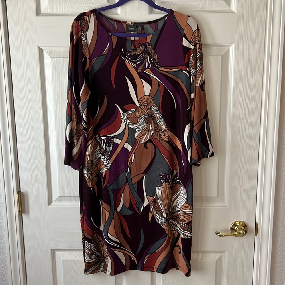 Chico’s‎ Travelers Abstract Floral Print Slinky Knit Dress, Sz 1P (M/8P)